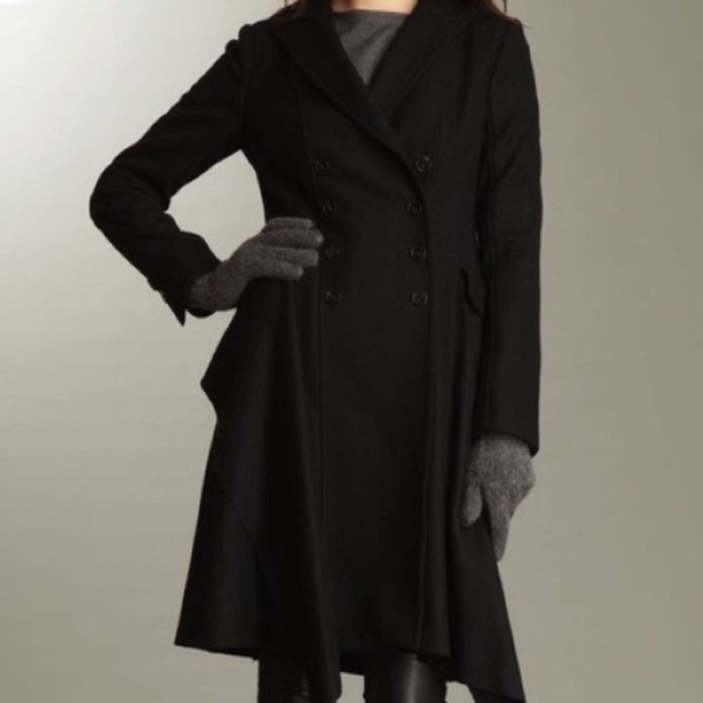 All Saints Charcoal Double-Breasted Pea Coat - Picture 2 of 7